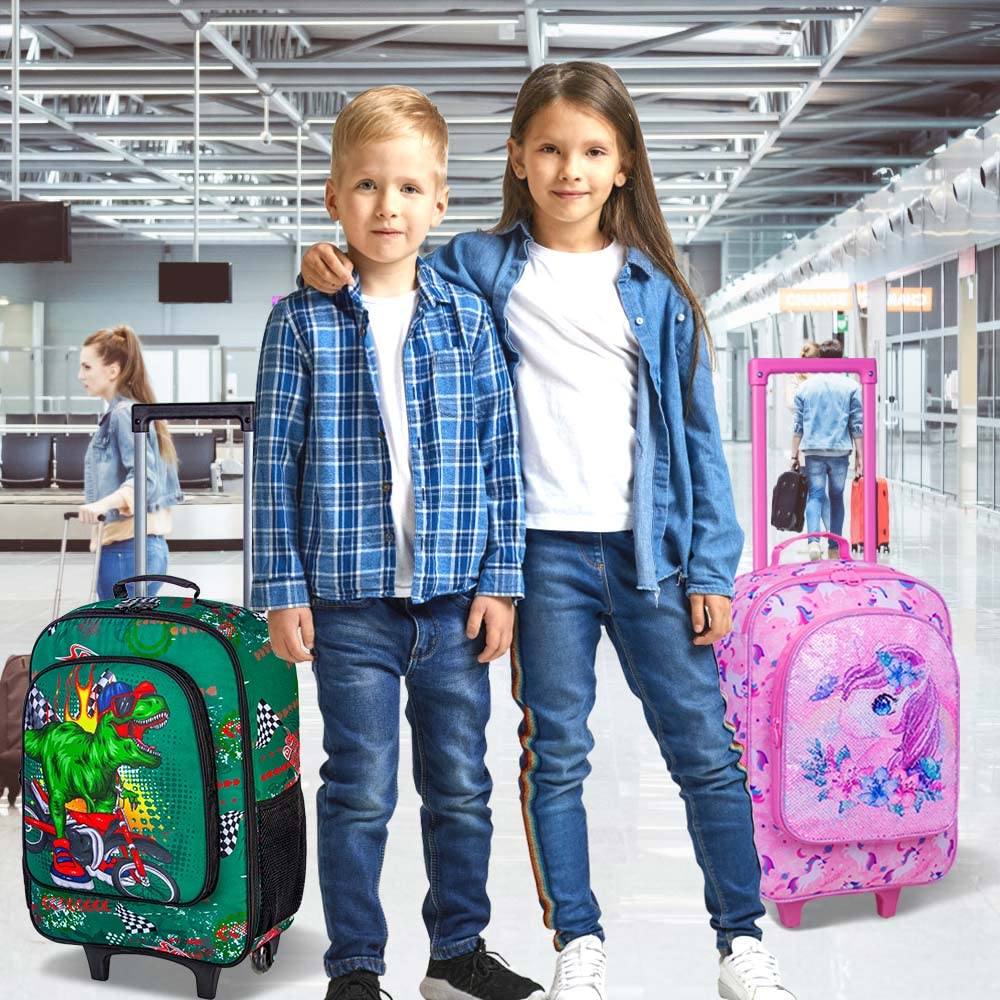 UFNDC Kids Luggage for Boys, Dinosuar Suitcase Rolling with Wheels，Travel Carry on for Children Toddler Elementary