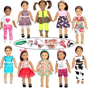 hoakwa 18 inch doll clothes and accessories fit american 18'' dolls - including 10 complete set of 18 inch american doll clothes outfits dress with unicorn hair clips, hair bands, underwear