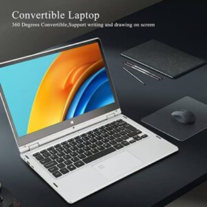 Yoidesu 2 in 1 Laptop, 13.3 IPS HD Touch Screen Display, for J4105 Quad Core CPU, 360 ° Rotation, Fingerprint Unlock, 2.4GHz/5GHz WiFi, 6000mah Battery, BT Laptop Computer for Win