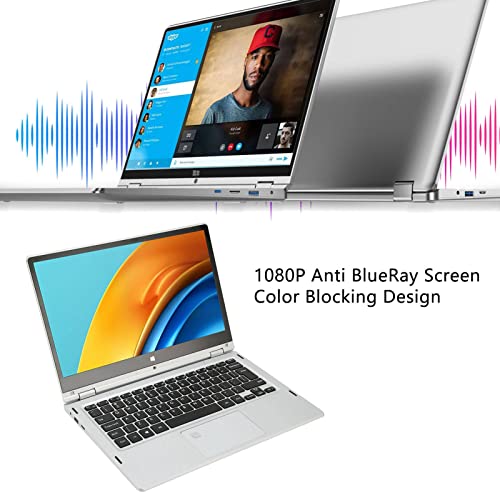 Yoidesu 2 in 1 Laptop, 13.3 IPS HD Touch Screen Display, for J4105 Quad Core CPU, 360 ° Rotation, Fingerprint Unlock, 2.4GHz/5GHz WiFi, 6000mah Battery, BT Laptop Computer for Win