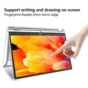 Yoidesu 2 in 1 Laptop, 13.3 IPS HD Touch Screen Display, for J4105 Quad Core CPU, 360 ° Rotation, Fingerprint Unlock, 2.4GHz/5GHz WiFi, 6000mah Battery, BT Laptop Computer for Win