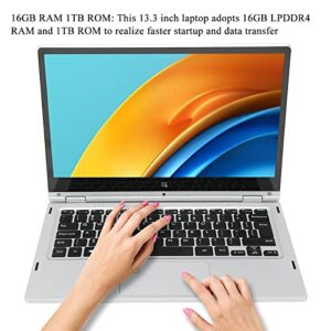 Yoidesu 2 in 1 Laptop, 13.3 IPS HD Touch Screen Display, for J4105 Quad Core CPU, 360 ° Rotation, Fingerprint Unlock, 2.4GHz/5GHz WiFi, 6000mah Battery, BT Laptop Computer for Win