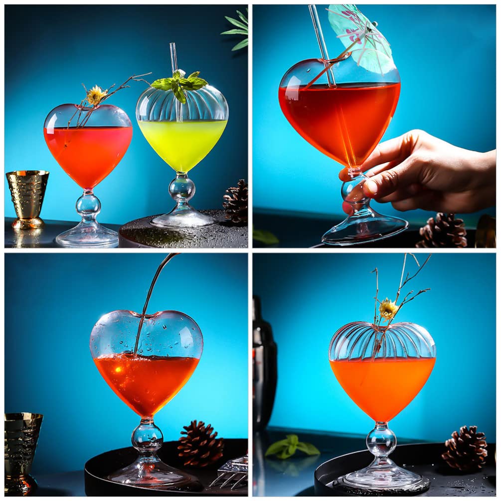 Cabilock 2pcs Cocktail Glasses Unique Wine Glasses Heart-shaped Romantic Juice Goblets