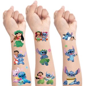 8 sheets temporary tattoos stickers for lilo and stitch, lilo birthday party supplies decorations party favors, gifts for boys girls school classroom rewards