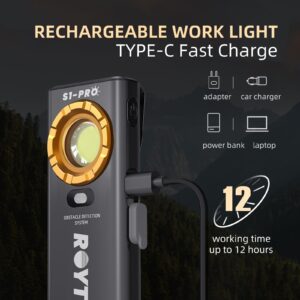 ROYTOA 1200 Lumens Rechargeable Work Light, Magnetic Work Lights LED Portable EDC Flashlight with Proximity Sensor for Car Repairing/Garage/Emergency/Camping
