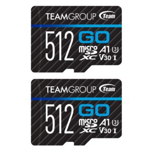 teamgroup go card 512gb 2 pack micro sdxc uhs-i u3 v30 4k, r/w up to 100/90 mb/s for gopro & drone & action cameras high speed flash memory card with adapter for 4k shooting tgusdx512gu364