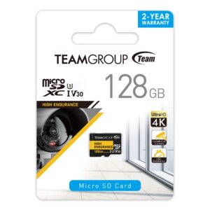 TEAMGROUP HIGH Endurance 128GB 5 Pack Micro SDXC UHS-I U3 V30 4K 100MB/s (Designed for Monitoring) Memory Card for Wyze, Dash Cam, Security Camera, 4K & Full HD Video Recording THUSDX128GIV3068