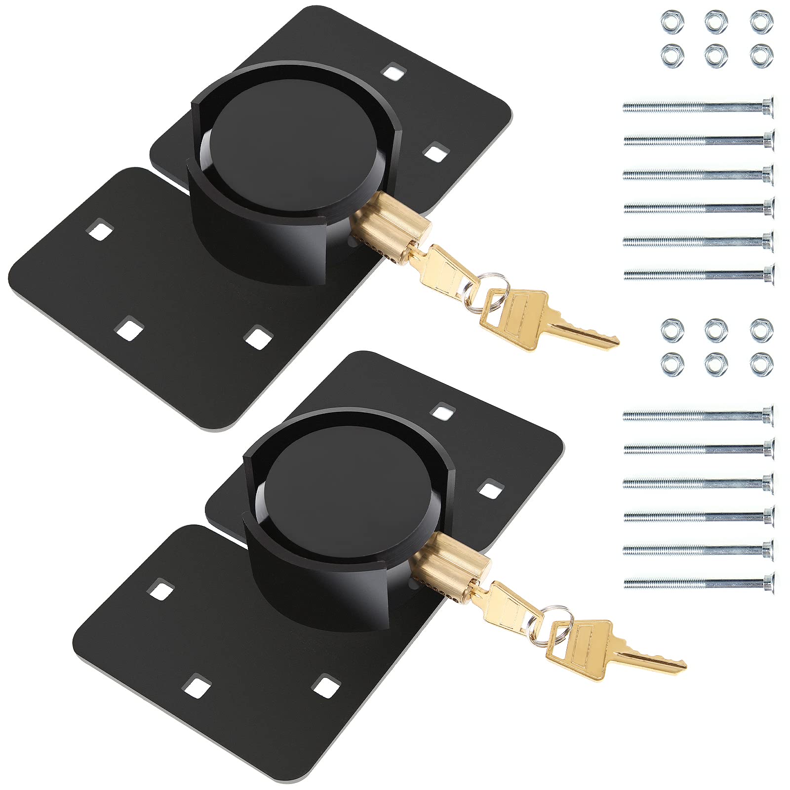 IRONWALLS Black Hidden Shackle Padlock 2 Pack, 73mm/2-7/8” Puck Lock Keyed Different with Hasp, 4pcs Keys & Fixing Screws, Heavy Duty Steel Padlocks for Doors, Trucks, Gates, Trailer