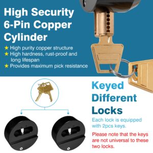 IRONWALLS Black Hidden Shackle Padlock 2 Pack, 73mm/2-7/8” Puck Lock Keyed Different with Hasp, 4pcs Keys & Fixing Screws, Heavy Duty Steel Padlocks for Doors, Trucks, Gates, Trailer