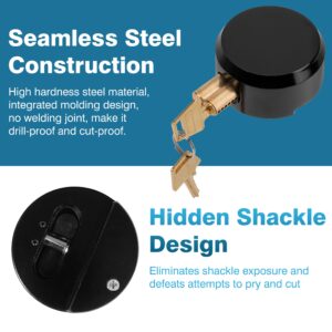 IRONWALLS Black Hidden Shackle Padlock 2 Pack, 73mm/2-7/8” Puck Lock Keyed Different with Hasp, 4pcs Keys & Fixing Screws, Heavy Duty Steel Padlocks for Doors, Trucks, Gates, Trailer