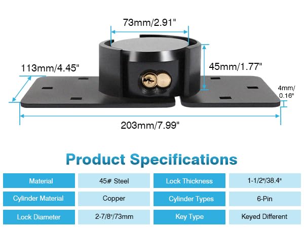 IRONWALLS Black Hidden Shackle Padlock 2 Pack, 73mm/2-7/8” Puck Lock Keyed Different with Hasp, 4pcs Keys & Fixing Screws, Heavy Duty Steel Padlocks for Doors, Trucks, Gates, Trailer