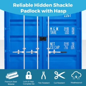 IRONWALLS Black Hidden Shackle Padlock 2 Pack, 73mm/2-7/8” Puck Lock Keyed Different with Hasp, 4pcs Keys & Fixing Screws, Heavy Duty Steel Padlocks for Doors, Trucks, Gates, Trailer