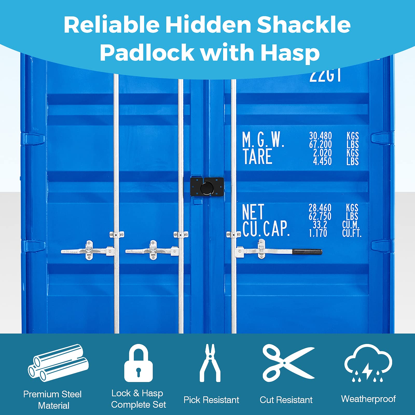 IRONWALLS Black Hidden Shackle Padlock 2 Pack, 73mm/2-7/8” Puck Lock Keyed Different with Hasp, 4pcs Keys & Fixing Screws, Heavy Duty Steel Padlocks for Doors, Trucks, Gates, Trailer