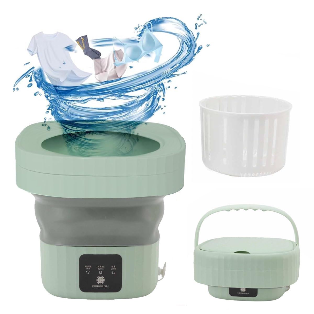 Septpenta 6L Portable Mini Washing Machine with Drain Valve, Foldable Design, Even Washing Speed, Sock Washer for Apartment, Camping, Travel, Underwear, Baby(Green USA)