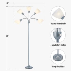 HonoDing Medusa Floor Lamps Standing Lamps 5 Heads Adjustable Reading Light Large Shade Use E26 A19 Bulb Floor Lamps for Living Room Bedroom (Silver)
