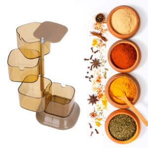 HERCHR Spice Jars Seasoning Storage Containers,4 Layer Clear Seasoning Rack Spice Pot Condiment Jars Rotatable Salt Box Sealing Seasoning Box for Home Kitchen