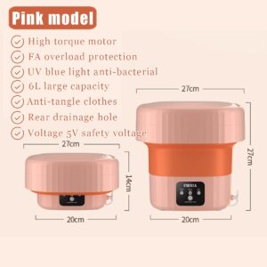 Septpenta 6L Portable Mini Washing Machine with Drain Valve, Foldable Design, Even Washing Speed, Sock Washer for Apartment, Camping, Travel, Underwear, Baby(Pink USA)