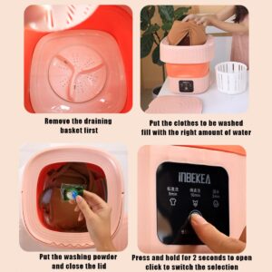 Septpenta 6L Portable Mini Washing Machine with Drain Valve, Foldable Design, Even Washing Speed, Sock Washer for Apartment, Camping, Travel, Underwear, Baby(Pink USA)