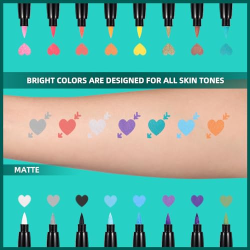 Anmmy Temporary Tattoo Markers for Skin, 16-Count Body Markers+77 Large Tattoo Stencils of Assorted Colors for kids and Adults, Flexible Brush Tip, Bright colors, Skin-Safe*, Cosmetic-Grade.