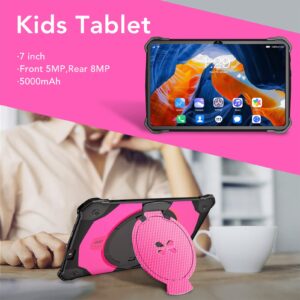 Kids Tablet 7in, 1960x1080 Octa Cores 5000mAh Tablet, Gaming Tablet with 5000mAh Large Capacity, 2.4G 5G RAM 4GB ROM32GB Front 5MP Rear 8MP Portable Tablet for 10 US Plug (Pink)