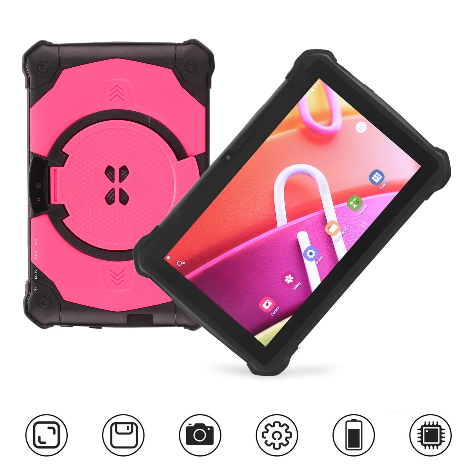 Kids Tablet 7in, 1960x1080 Octa Cores 5000mAh Tablet, Gaming Tablet with 5000mAh Large Capacity, 2.4G 5G RAM 4GB ROM32GB Front 5MP Rear 8MP Portable Tablet for 10 US Plug (Pink)