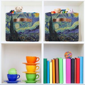 ALAZA Van Gogh Starry Night Large Storage Basket with Handles Foldable Decorative 1 Pack Storage Bin Box for Organizing Living Room Shelves Office Closet Clothes