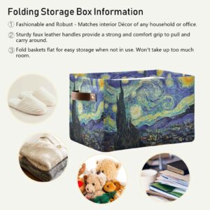 ALAZA Van Gogh Starry Night Large Storage Basket with Handles Foldable Decorative 1 Pack Storage Bin Box for Organizing Living Room Shelves Office Closet Clothes