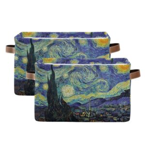 ALAZA Van Gogh Starry Night Large Storage Basket with Handles Foldable Decorative 1 Pack Storage Bin Box for Organizing Living Room Shelves Office Closet Clothes