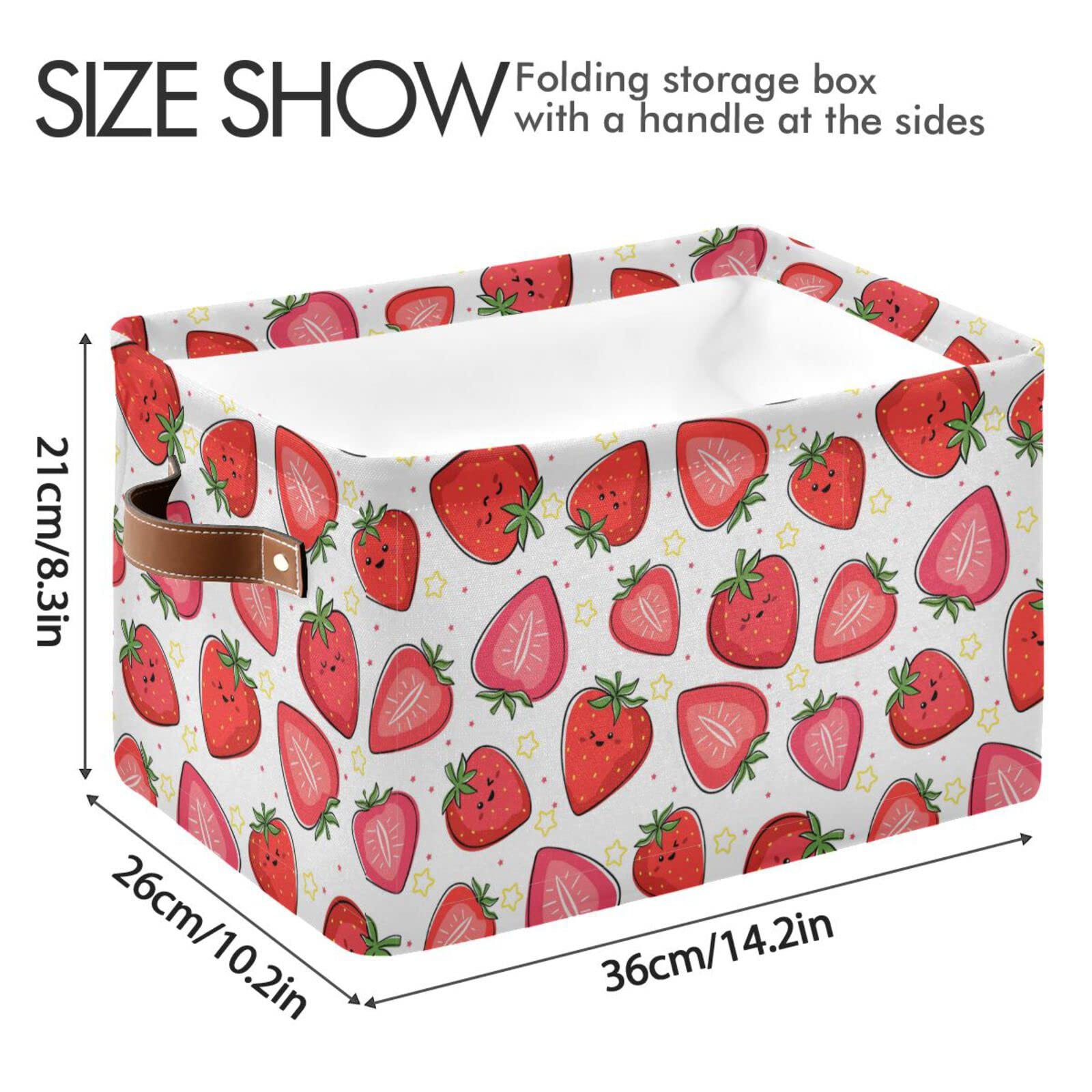 ALAZA Strawberry Star Polka Dots Large Storage Basket with Handles Foldable Decorative 1 Pack Storage Bin Box for Organizing Living Room Shelves Office Closet Clothes