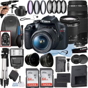 canon eos rebel t7 dslr camera 24.1mp with ef-s 18-55mm + ef 75-300mm lens a-cell accessory bundle includes: 2 pack sandisk 64gb memory card backpack slave flash much more