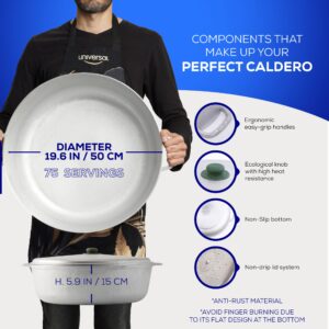 Universal Extra Large Caldero 75 Cups - 27.7 QT / 26.6 L, Stainless Aluminum Pot, Even Heat Distribution and Fast Cooking Dutch Oven Pot with Ergonomic Handles, Ideal for Rice, French Fries, and More