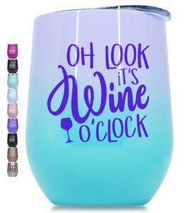 prokitline wine tumbler with sayings, premium stainless steel funny wine cup glass for men, women, sister, mom, friend tiffany purple