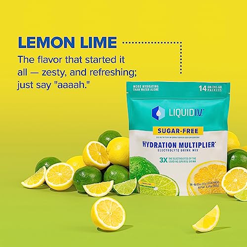 Liquid I.V.® Hydration Multiplier® Sugar-Free - Lemon Lime - Hydration Powder Packets | Electrolyte Powder Drink Mix | Convenient Single-Serving Sticks | Non-GMO | 1 Pack (14 Servings)