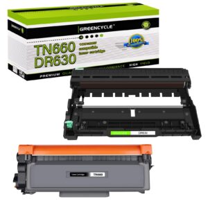 greencycle (1 toner + 1 drum tn660 tn630 black toner cartridge & dr630 drum unit replacement compatible for brother dcp-l2540dw hl-l2300d hl-l2380dw hl-l2340dw mfc-l2700d l2680w laser printer