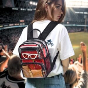 MAY TREE Small Clear Backpack Stadium Approved for Women Clear Bag for Stadium Events Concert Sporting, Black