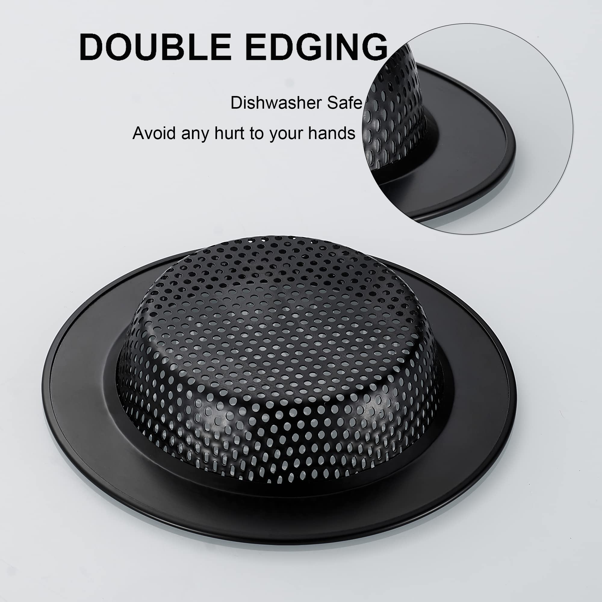 LASSHSWA Matte Black Kitchen Sink Strainer Stainless Steel, Kitchen Sink Drain Strainer, Sink Strainers with Large Wide Rim 4.5" Diameter for Kitchen Sinks (NO Bump - Avoid Paint Peeling)