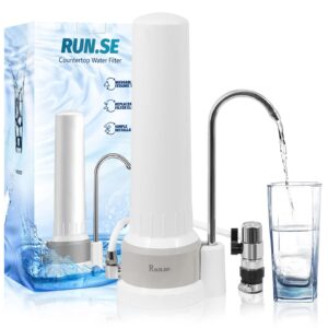 run.se countertop water filter system, easy install water puriter, sink water faucet, alkaline material filter machine (1 filter included)