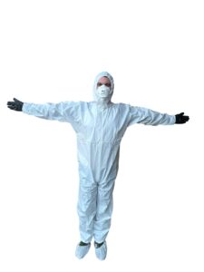 keebomed hazmat suit, chemical protective coverall, category iii, type a, microporous,hood, elastic wrists and ankles, zipper (m)