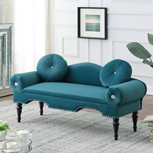 gnixuu 54” modern small loveseat sofa, mid century love seat couch settee velvet tufted 2 seater couches bedside entryway bench with 2 pillows nailhead trim for bedroom, living room(teal)