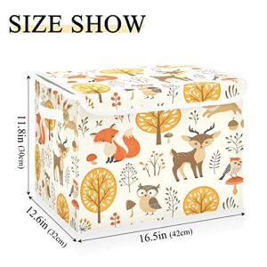 Storage Bins with Lids Foldable Storage Baskets Storage Cubes Collapsible Closet Organizer Containers with Cover Forest Animals for Home Office Organizer Closet, Shelves, Toy, Nursery