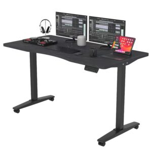 monomi height adjustable electric standing desk, 55 x 28 inches stand up desk, sit stand home office computer desk(black frame+marble black top)