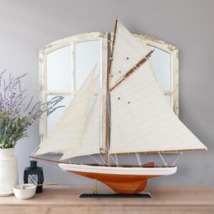 NAUTIMALL 25" Wooden Sailboat Model Classic Columbia America's Cup Ship Nautical Yacht Sailboat Decor