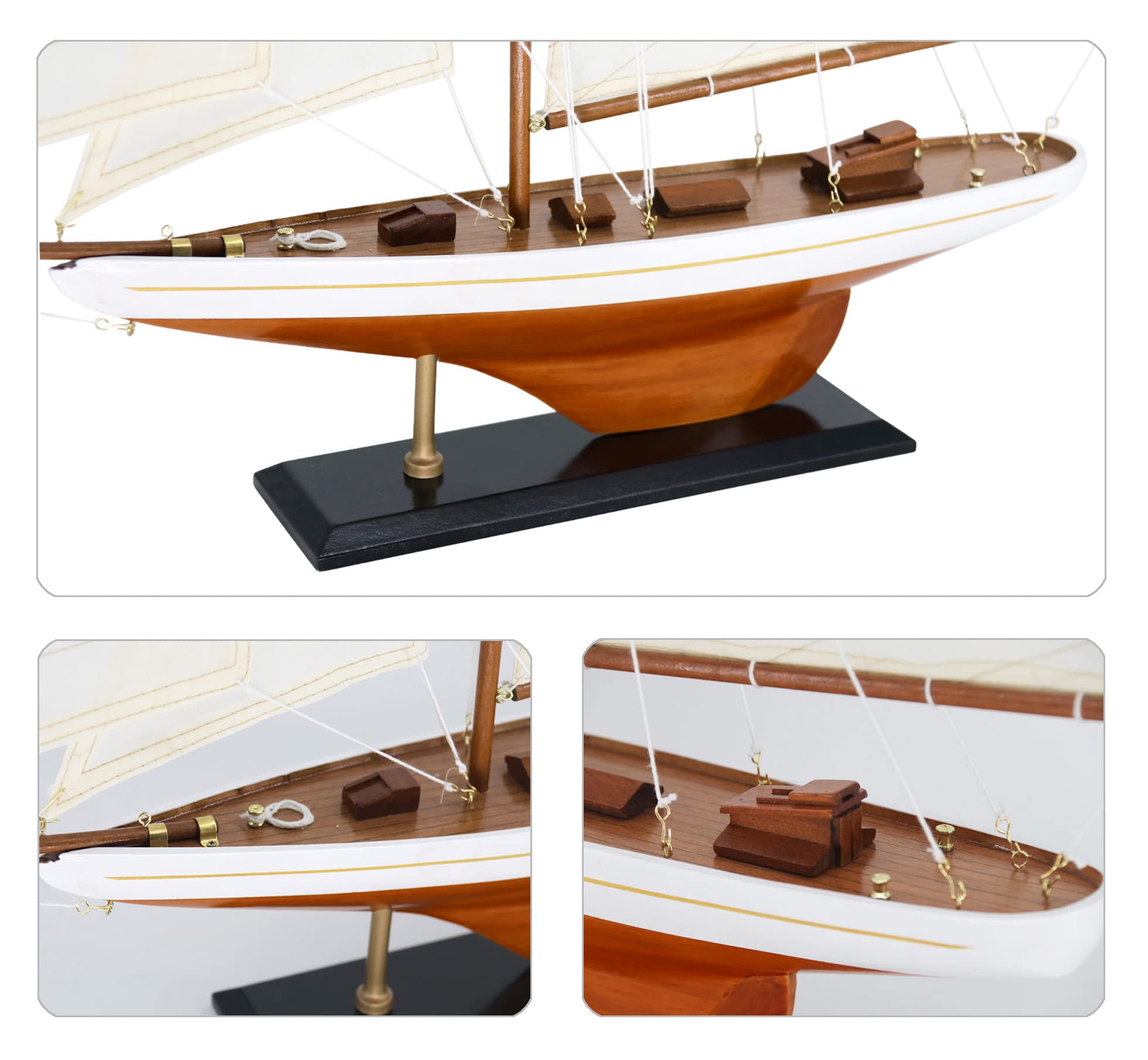 NAUTIMALL 25" Wooden Sailboat Model Classic Columbia America's Cup Ship Nautical Yacht Sailboat Decor