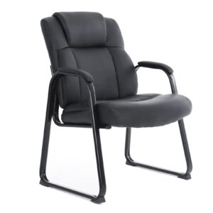 clatina big & tall 400 lb. guest chair, leather reception chairs with sled base and padded arm rest for waiting room office home and meeting conference-black