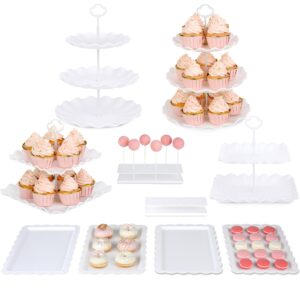 Pack of 10 NWK Cake Stand, Cupcake Stand, with 2X Large 2-Tier Cupcake Stands + 2X Large 3-Tier Cupcake Stands + 4 x Appetizer Trays +2 x Cake Pop Stands Perfect for Birthday Baby Shower Party