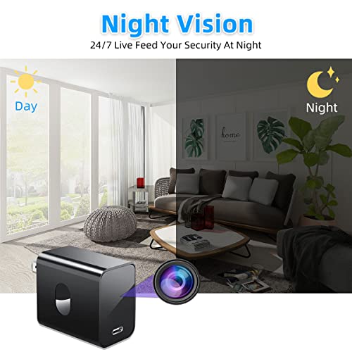 4K Spy Camera Hidden Camera Supports 2.4G&5GHz WiFi, Small Mini Camera, Nanny Cam Hidden Camera with Human Detection, Night Vision, 160°Wide View-Angle, Type C Spy Camera Charger for Home Security