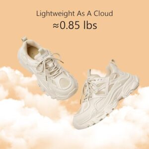 BEAU TODAY Chunky Sneakers for Women, Fashion Platform Sneakers Dad Shoes for Women, Casual Lace-up Walking Shoes Beige US 5.5