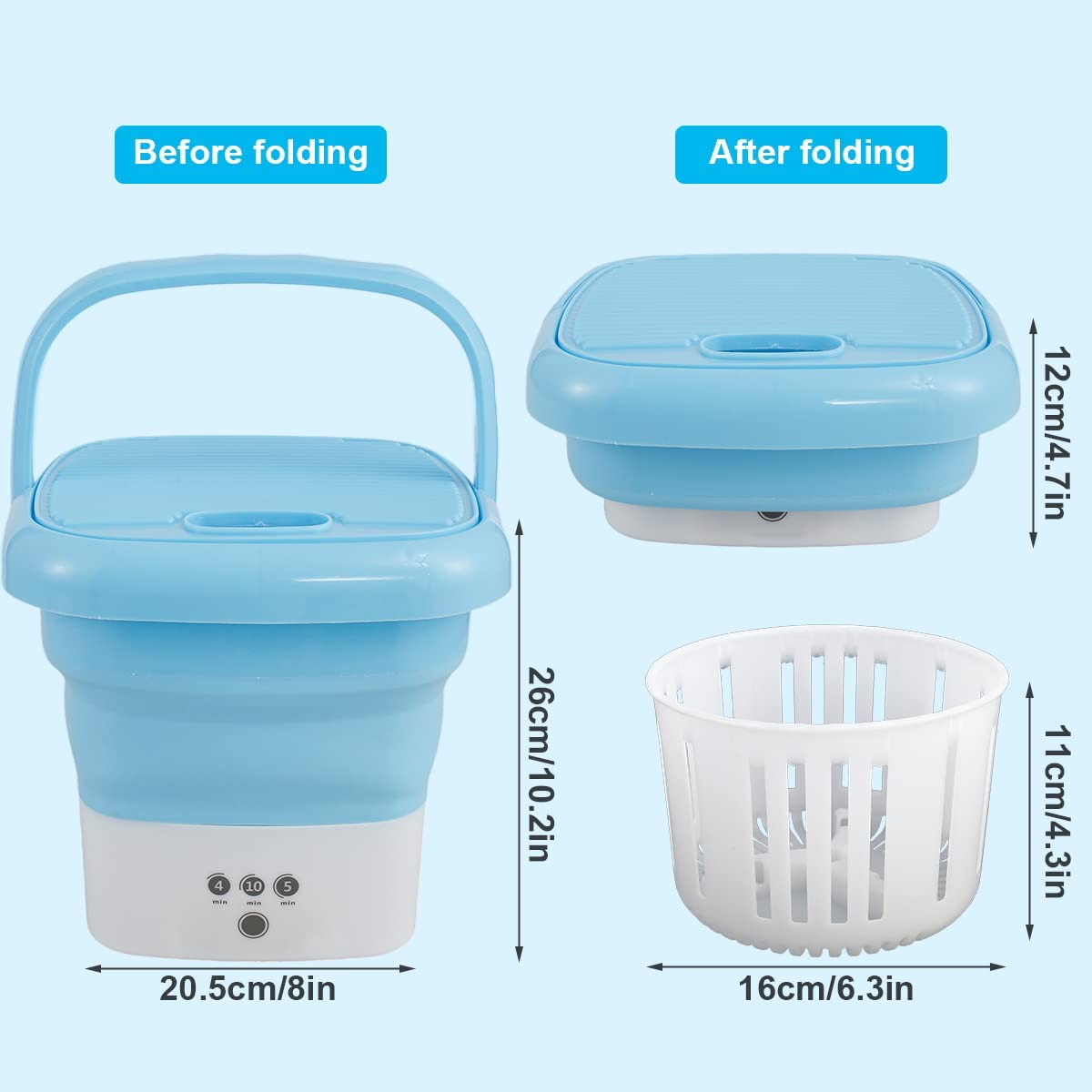 Portable Washing Machine, Mini Folding Washer and Dryer Combo,with Small Foldable Drain Basket for Underwear, Socks, Baby Clothes, Travel, Camping, RV, Dorm, Apartment (BLUE)