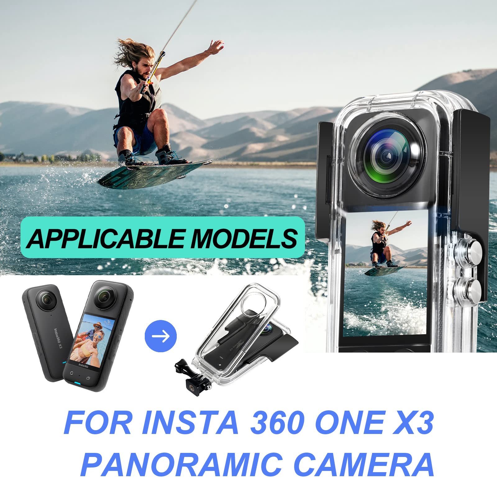 Waterproof Case for Insta 360 one X3 Action Camera, Underwater Diving Protective Housing 40M with Bracket Accessories