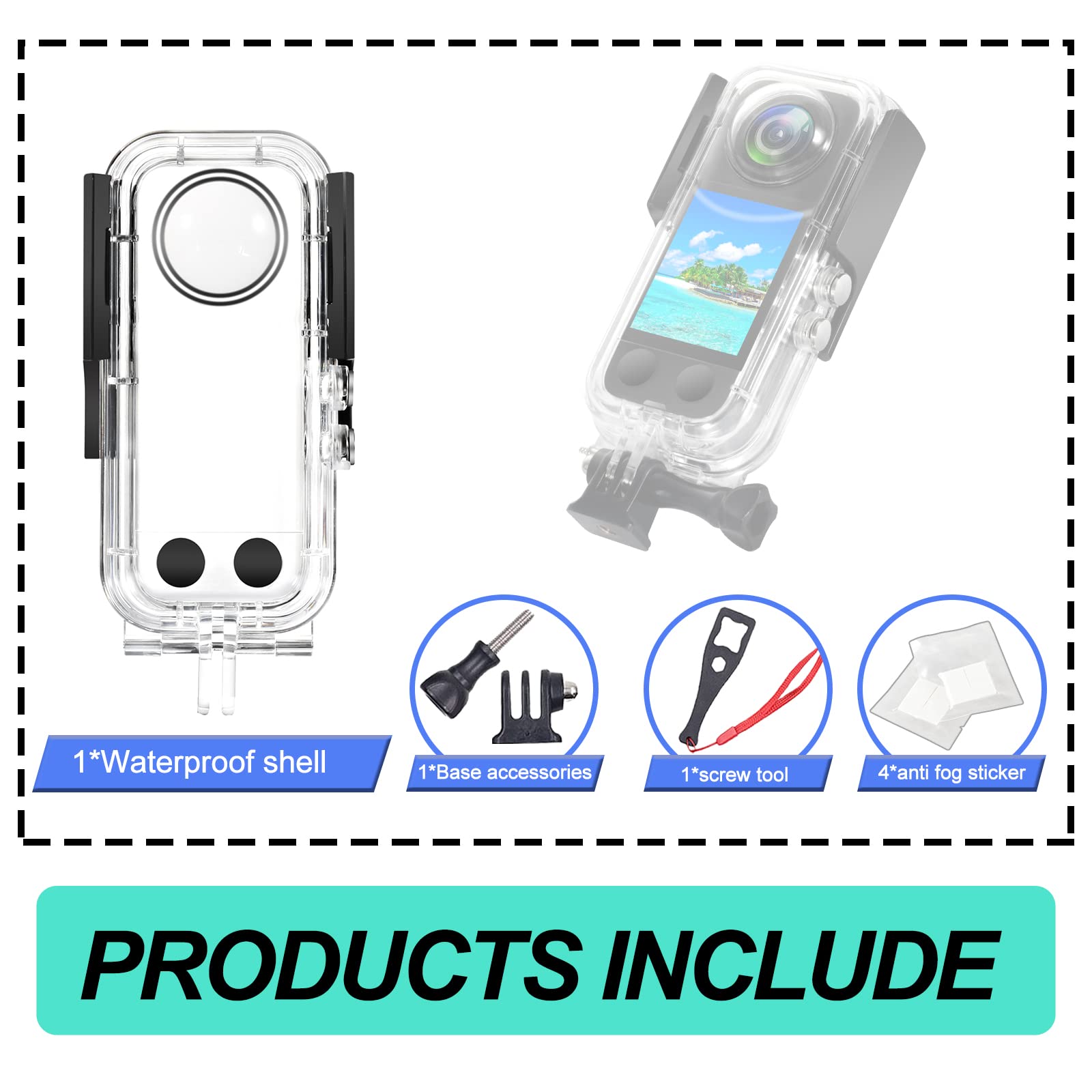 Waterproof Case for Insta 360 one X3 Action Camera, Underwater Diving Protective Housing 40M with Bracket Accessories